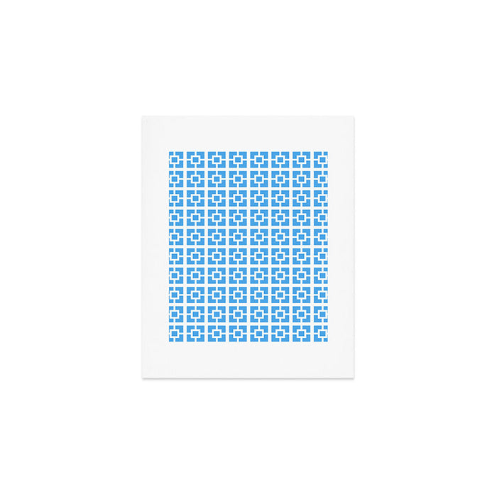 Mid Century Modern Geometric Minimalist Breeze Block Pattern in Blue and White Art Print Gallery Image 1