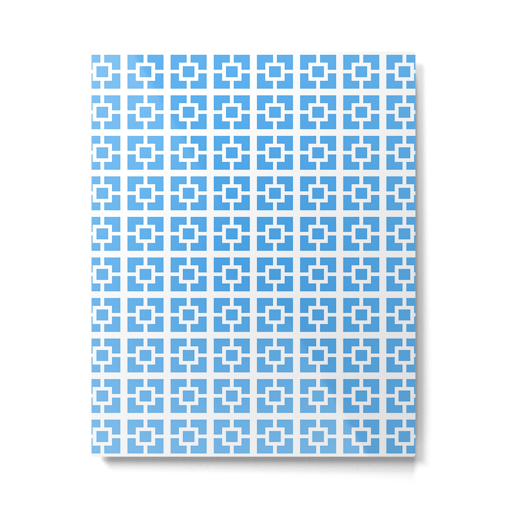 Mid Century Modern Geometric Minimalist Breeze Block Pattern in Blue and White Metal Print Gallery Image 6