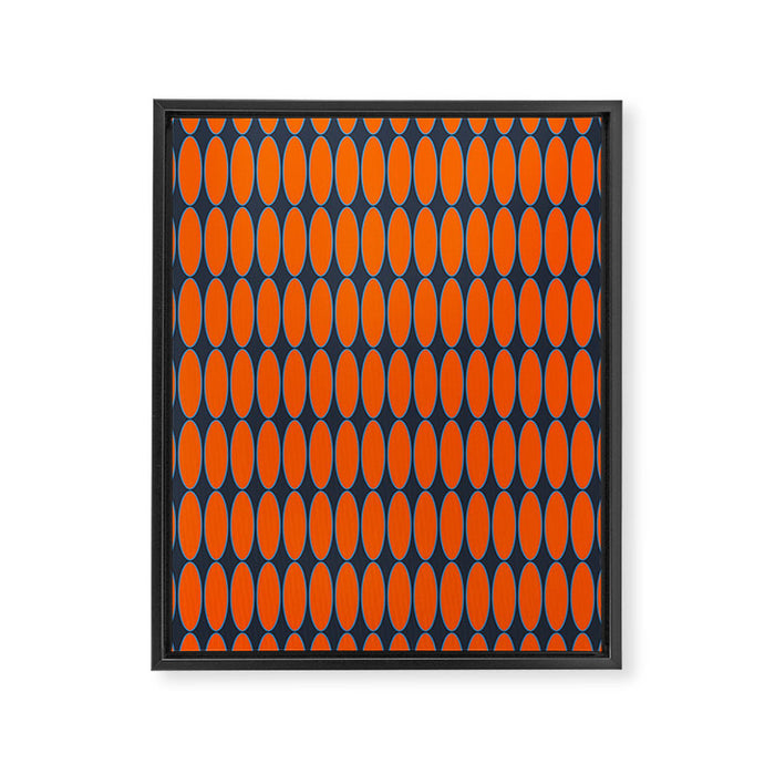 Mid Century Modern Geometric Ovalia Pattern in Orange and Navy Blue Framed Canvas Print Gallery Image 1