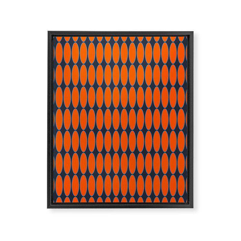 Mid Century Modern Geometric Ovalia Pattern in Orange and Navy Blue Framed Canvas Print Gallery Image 6