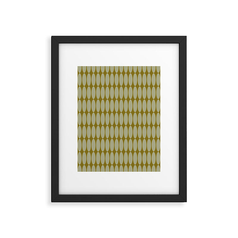 Mid Century Modern Geometric Ovalia Pattern in Vintage Olive Green and Celadon Framed Art Print Gallery Image 5