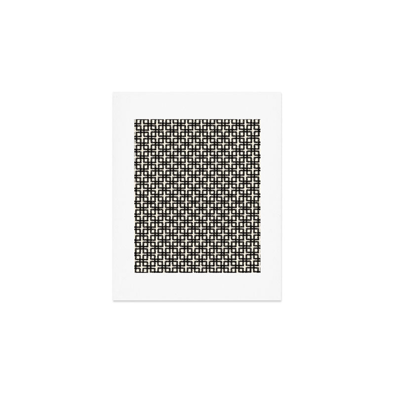Mid Century Modern Geometric Tile Block Crayon Pattern in Black and Almond Cream Art Print Gallery Image 1