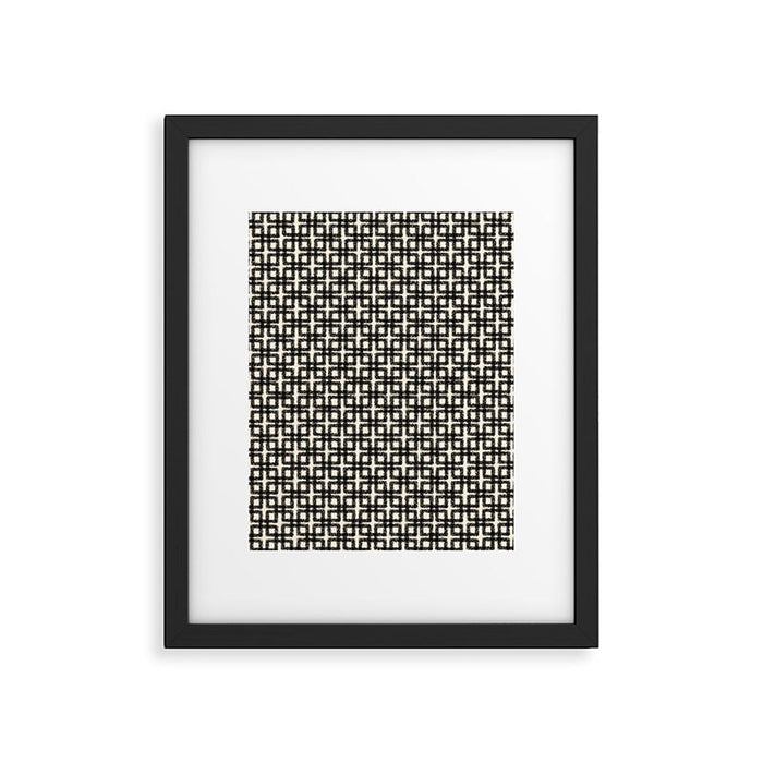Mid Century Modern Geometric Tile Block Crayon Pattern in Black and Almond Cream Framed Art Print Gallery Image 1