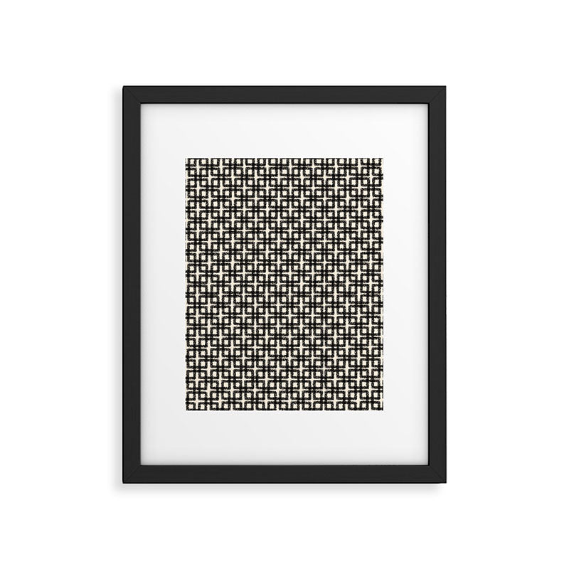 Mid Century Modern Geometric Tile Block Crayon Pattern in Black and Almond Cream Framed Art Print Gallery Image 6