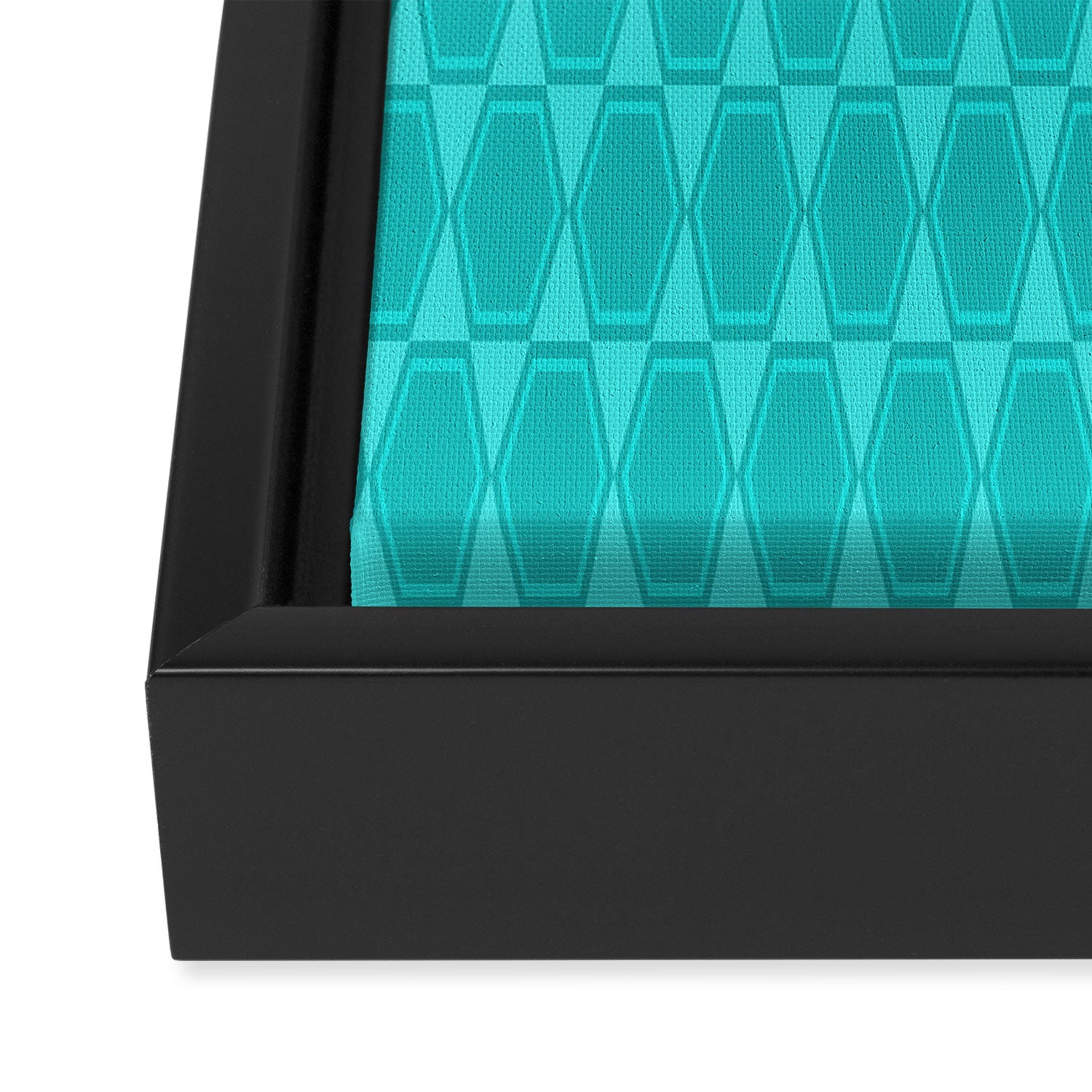 Mid Century Modern Hexad Turquoise Geometric Pattern Framed Canvas Print Gallery Image 3