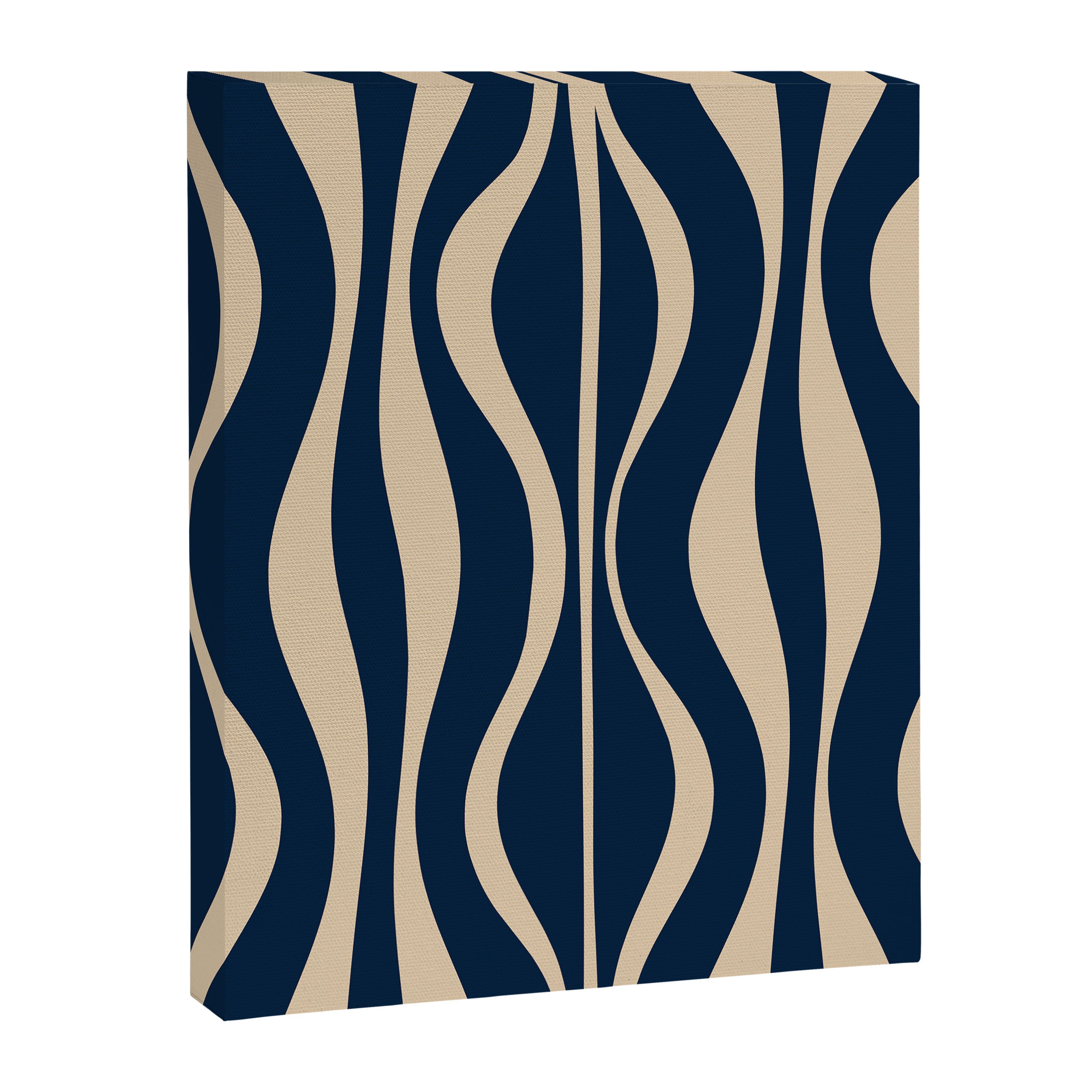 Mid Century Modern Hourglass Abstract Pattern in Navy Blue and Beige Canvas Print Gallery Image 6