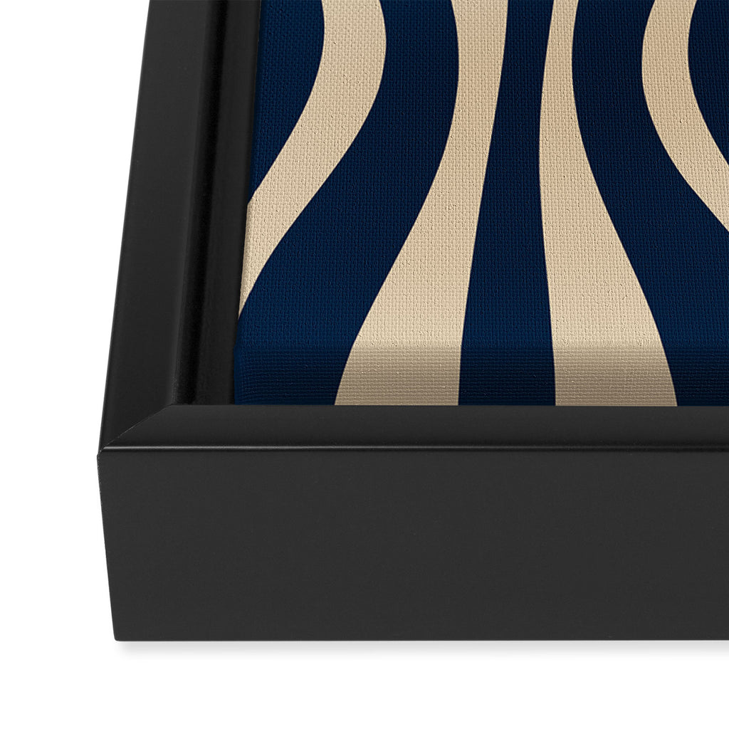 Mid Century Modern Hourglass Abstract Pattern in Navy Blue and Beige Framed Canvas Print Gallery Image 3