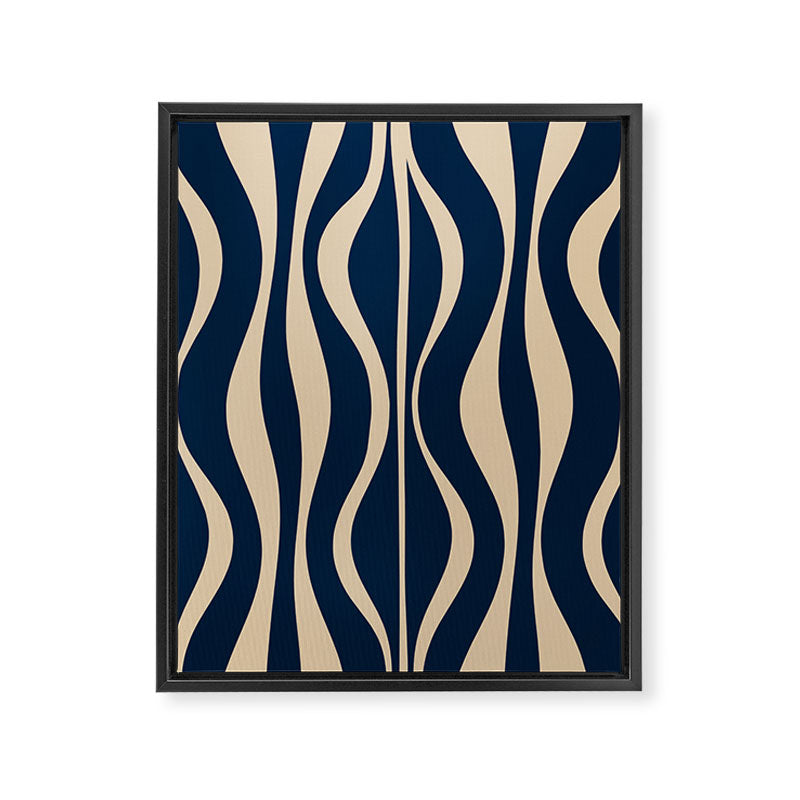 Mid Century Modern Hourglass Abstract Pattern in Navy Blue and Beige Framed Canvas Print Gallery Image 6