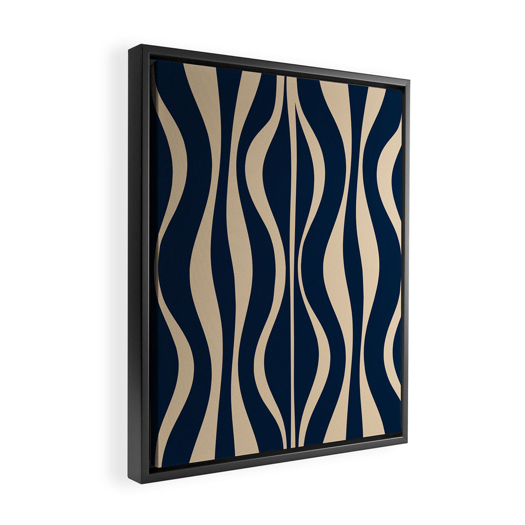 Mid Century Modern Hourglass Abstract Pattern in Navy Blue and Beige Framed Canvas Print Gallery Image 2