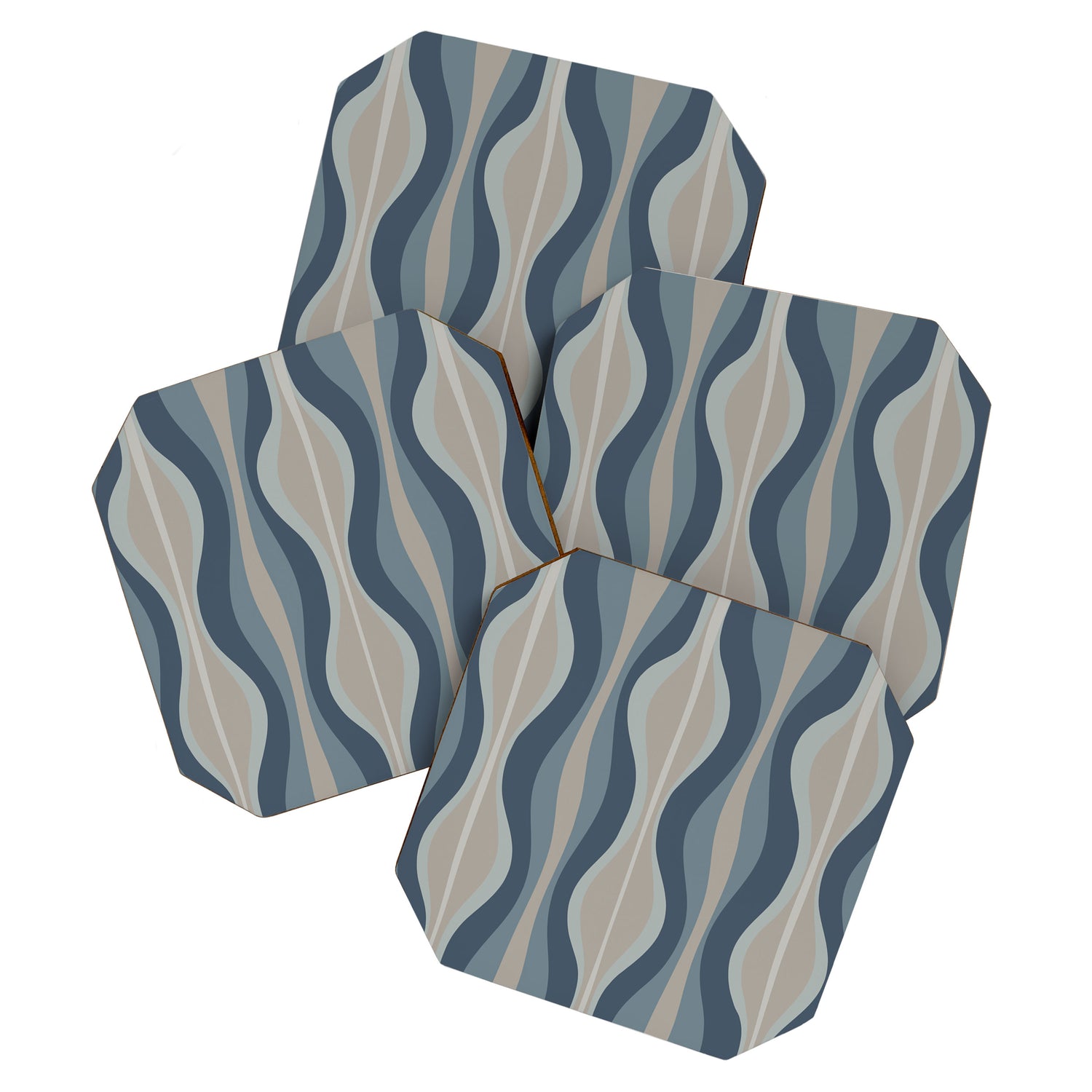 Mid Century Modern Hourglass Abstract Pattern in Neutral Blue Gray   Coaster Gallery Image 1