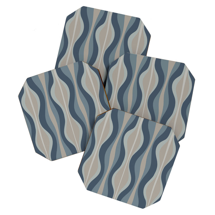 Mid Century Modern Hourglass Abstract Pattern in Neutral Blue Gray   Coaster Gallery Image 1