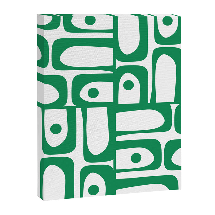 Mid Century Modern Kelly Green and White Piquet Abstract Multi Pattern Canvas Print Gallery Image 1