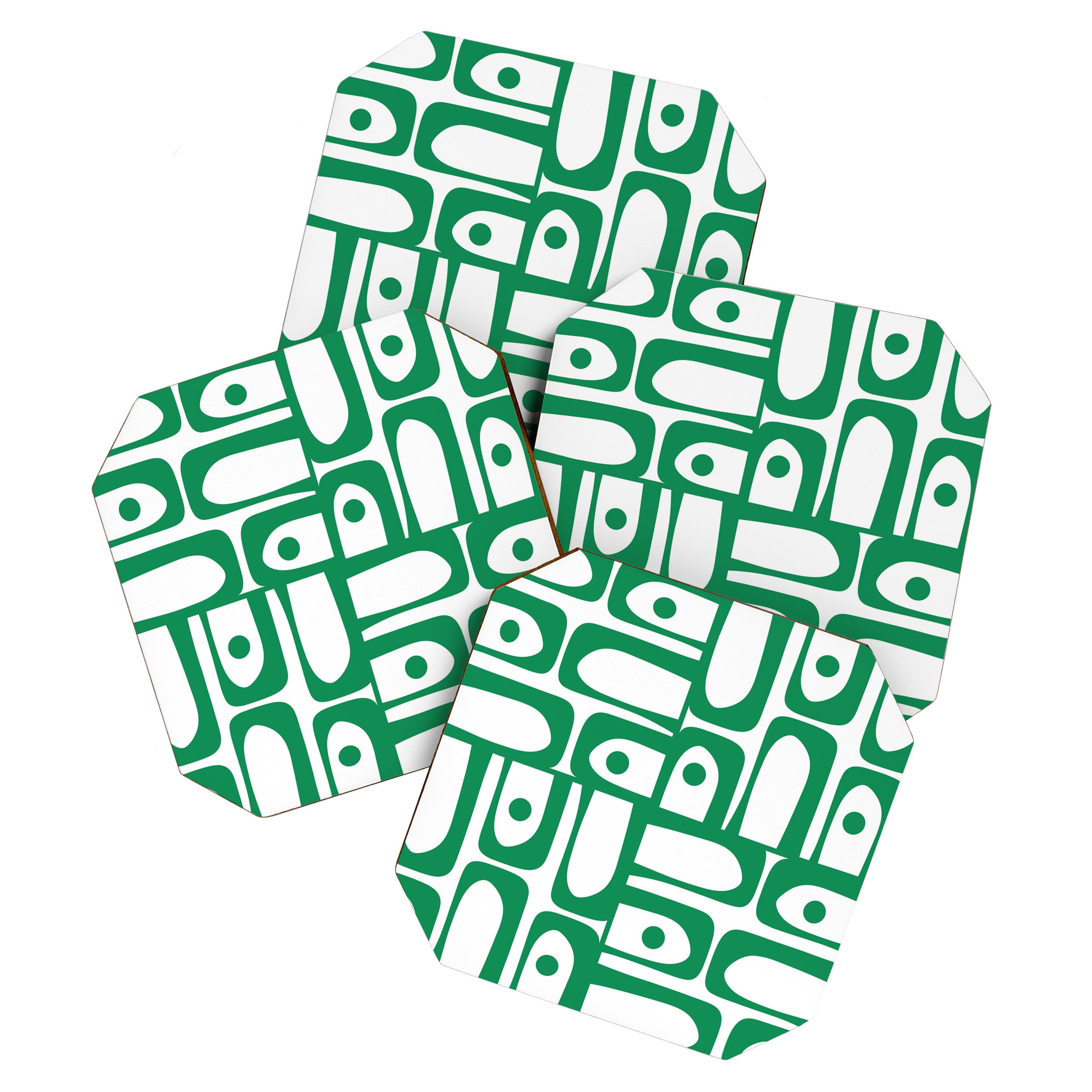 Mid Century Modern Kelly Green and White Piquet Abstract Multi Pattern Coaster Gallery Image 1