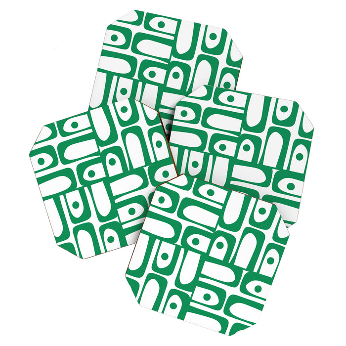 Mid Century Modern Kelly Green and White Piquet Abstract Multi Pattern Coaster Gallery Image 1