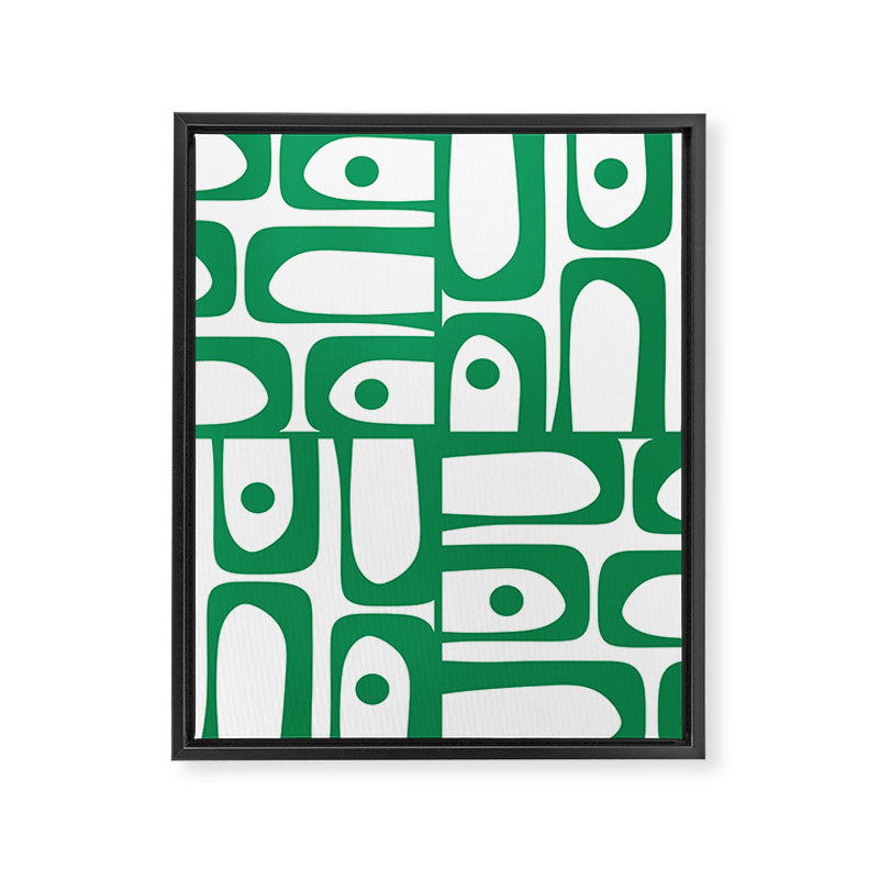Mid Century Modern Kelly Green and White Piquet Abstract Multi Pattern Framed Canvas Print Gallery Image 8