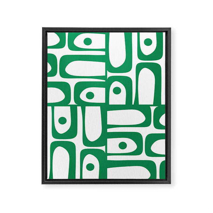 Mid Century Modern Kelly Green and White Piquet Abstract Multi Pattern Framed Canvas Print Gallery Image 1