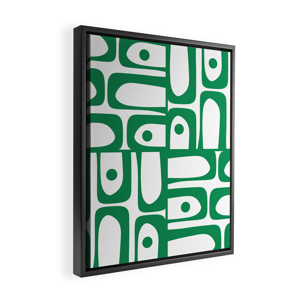 Mid Century Modern Kelly Green and White Piquet Abstract Multi Pattern Framed Canvas Print Gallery Image 2