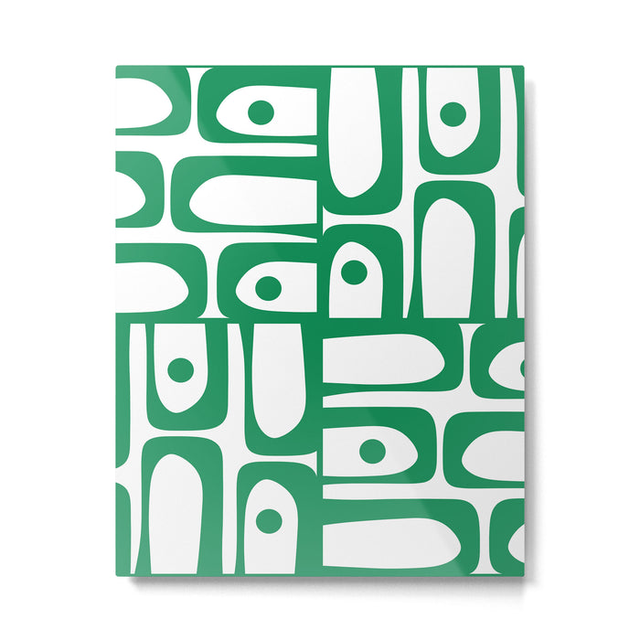 Mid Century Modern Kelly Green and White Piquet Abstract Multi Pattern Metal Print Gallery Image 1