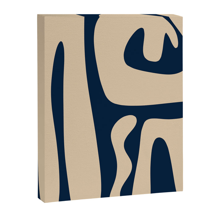 Mid Century Modern Kwaito Abstract Pattern Beige and Navy Blue Canvas Print Gallery Image 1