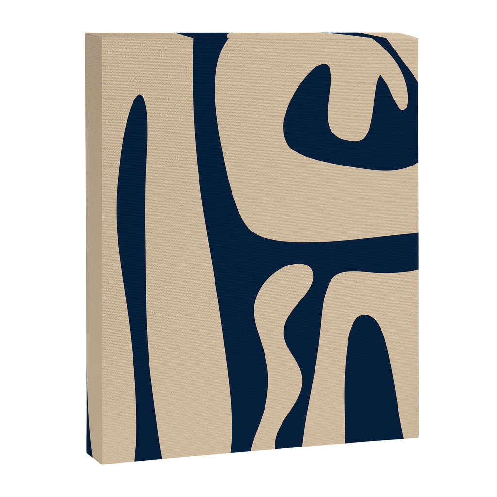 Mid Century Modern Kwaito Abstract Pattern Beige and Navy Blue Canvas Print Gallery Image 8
