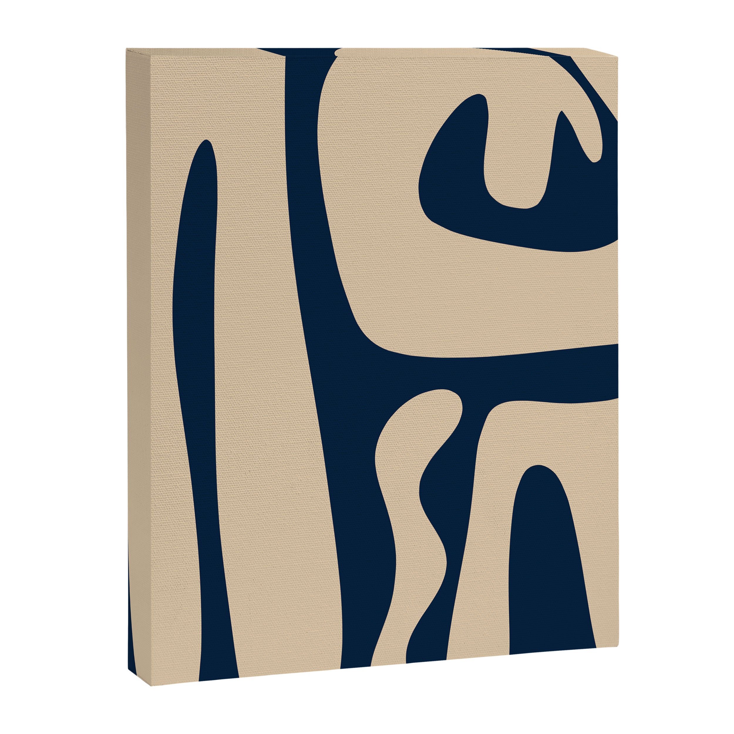 Mid Century Modern Kwaito Abstract Pattern Beige and Navy Blue Canvas Print Gallery Image 8