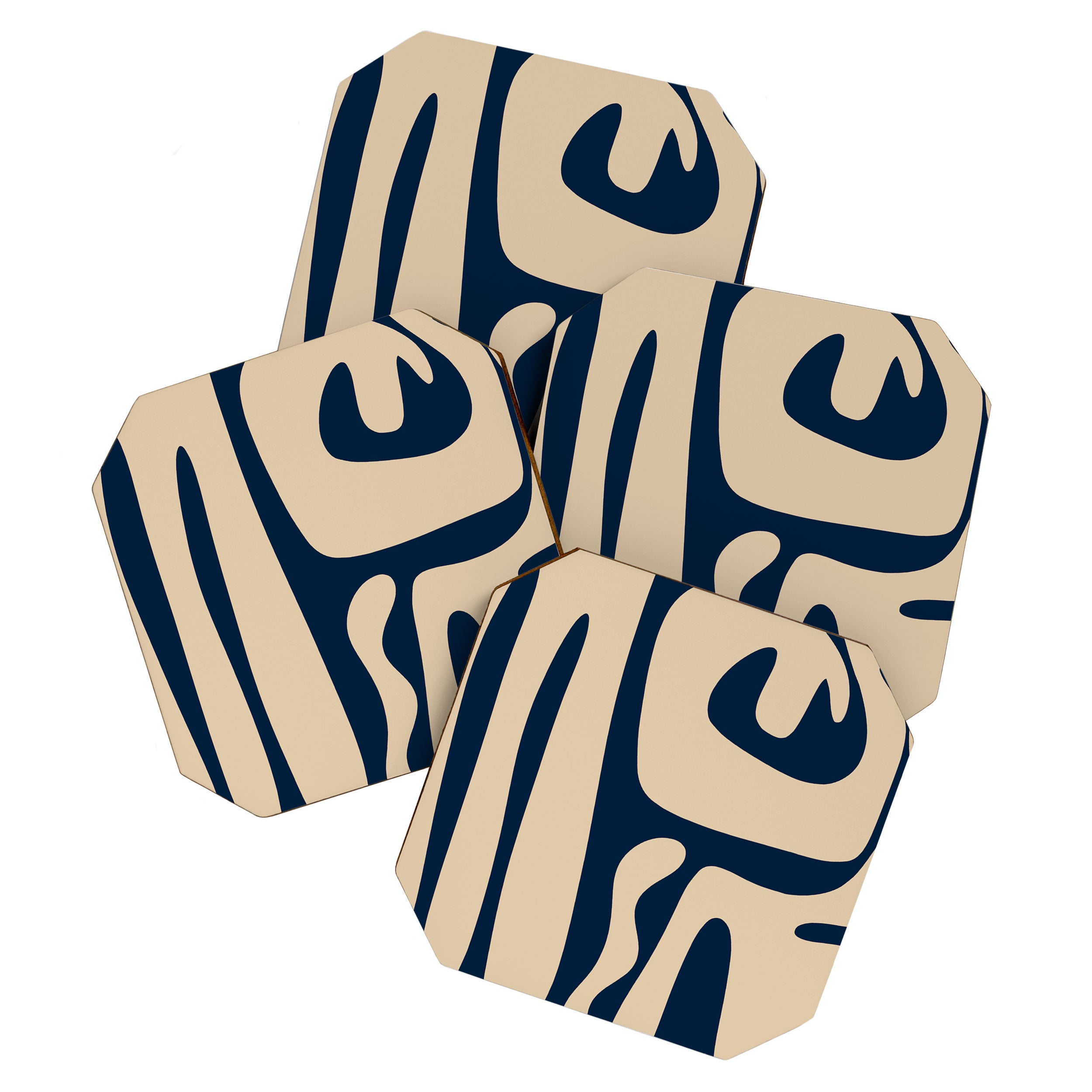 Mid Century Modern Kwaito Abstract Pattern Beige and Navy Blue Coaster Gallery Image 1