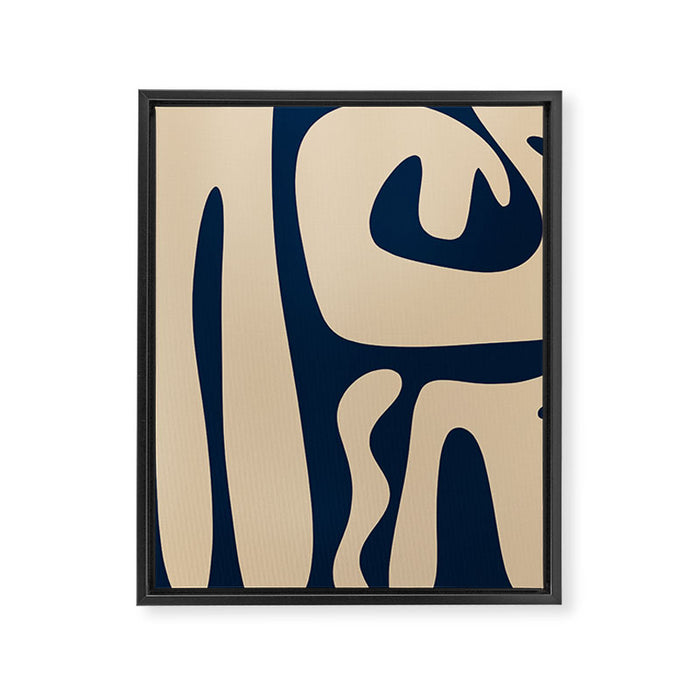 Mid Century Modern Kwaito Abstract Pattern Beige and Navy Blue Framed Canvas Print Gallery Image 1
