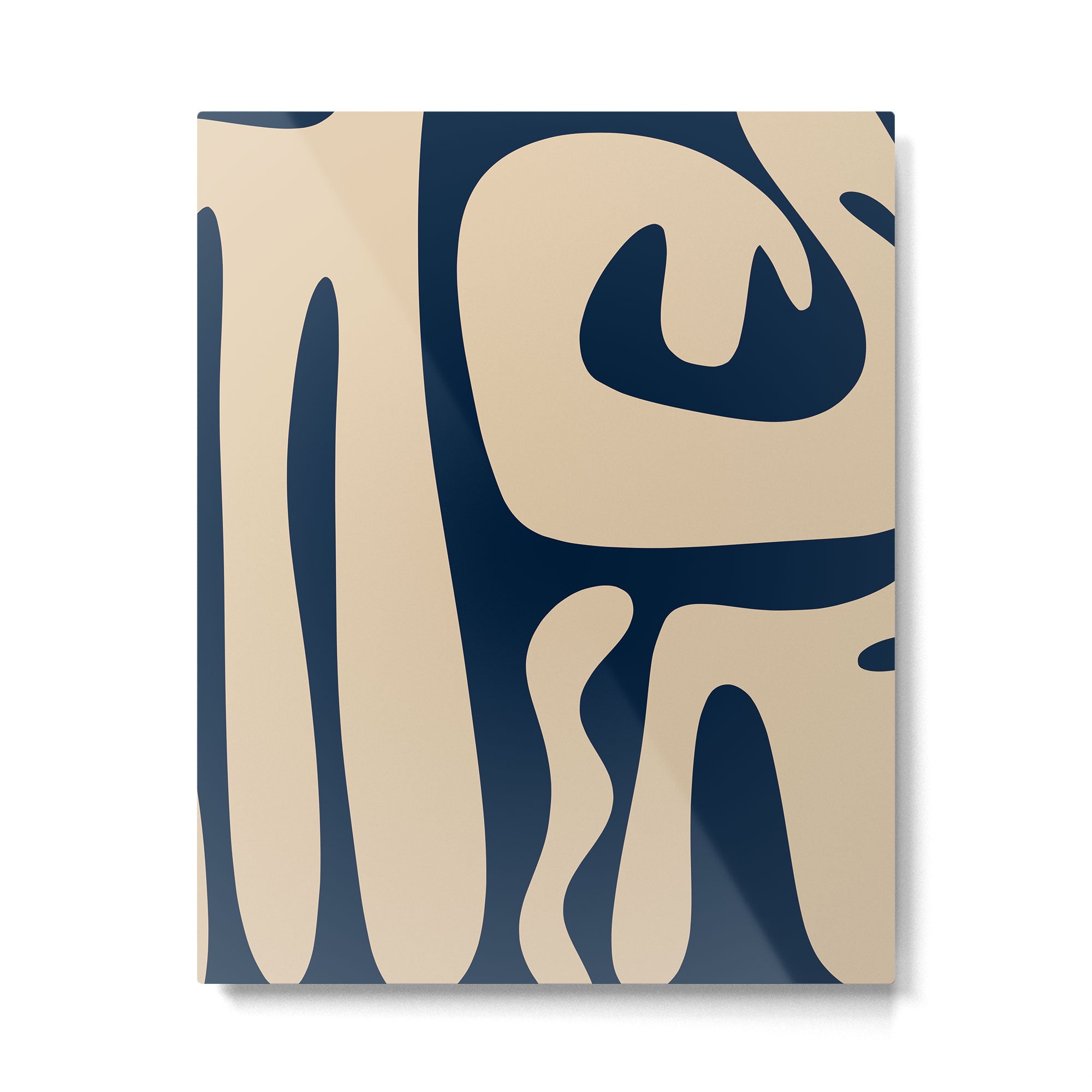 Mid Century Modern Kwaito Abstract Pattern Beige and Navy Blue Metal Print Gallery Image 6