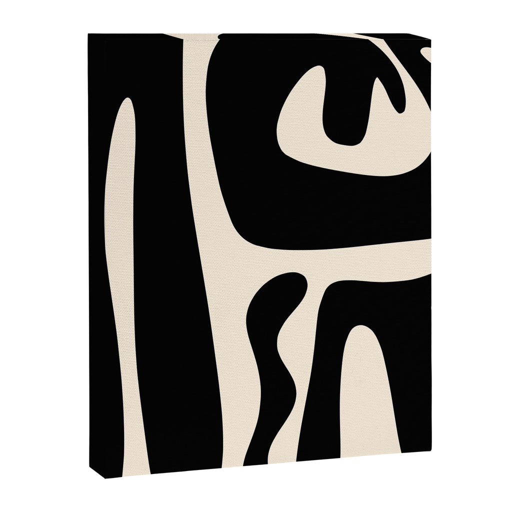 Mid Century Modern Kwaito Abstract Pattern in Black and Almond Cream Canvas Print Gallery Image 8
