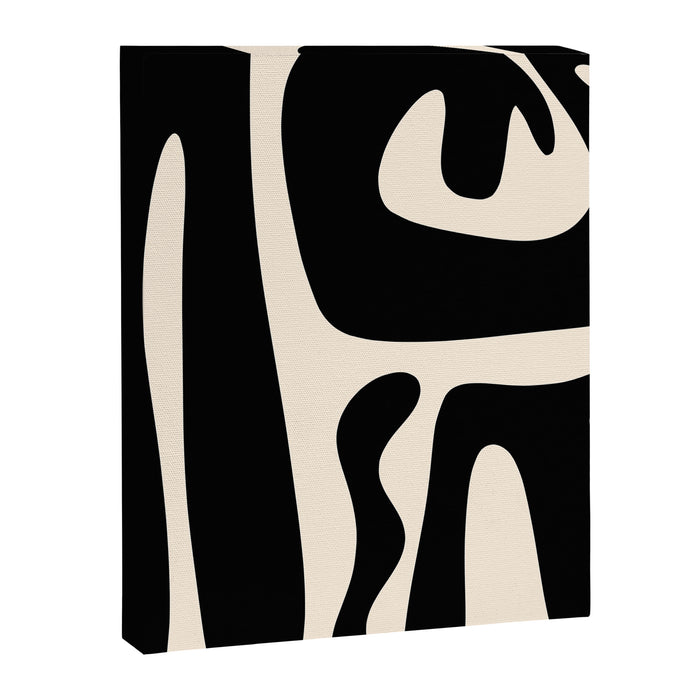 Mid Century Modern Kwaito Abstract Pattern in Black and Almond Cream Canvas Print Gallery Image 1