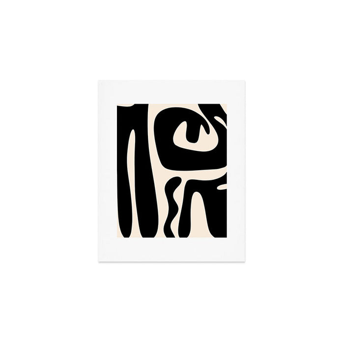 Mid Century Modern Kwaito Abstract Pattern in Black and Almond Cream Art Print Gallery Image 1