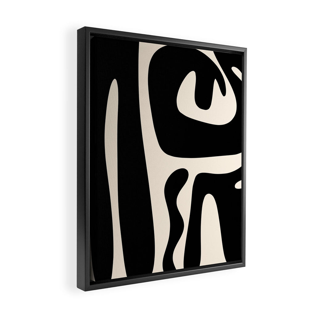 Mid Century Modern Kwaito Abstract Pattern in Black and Almond Cream Framed Canvas Print Gallery Image 2