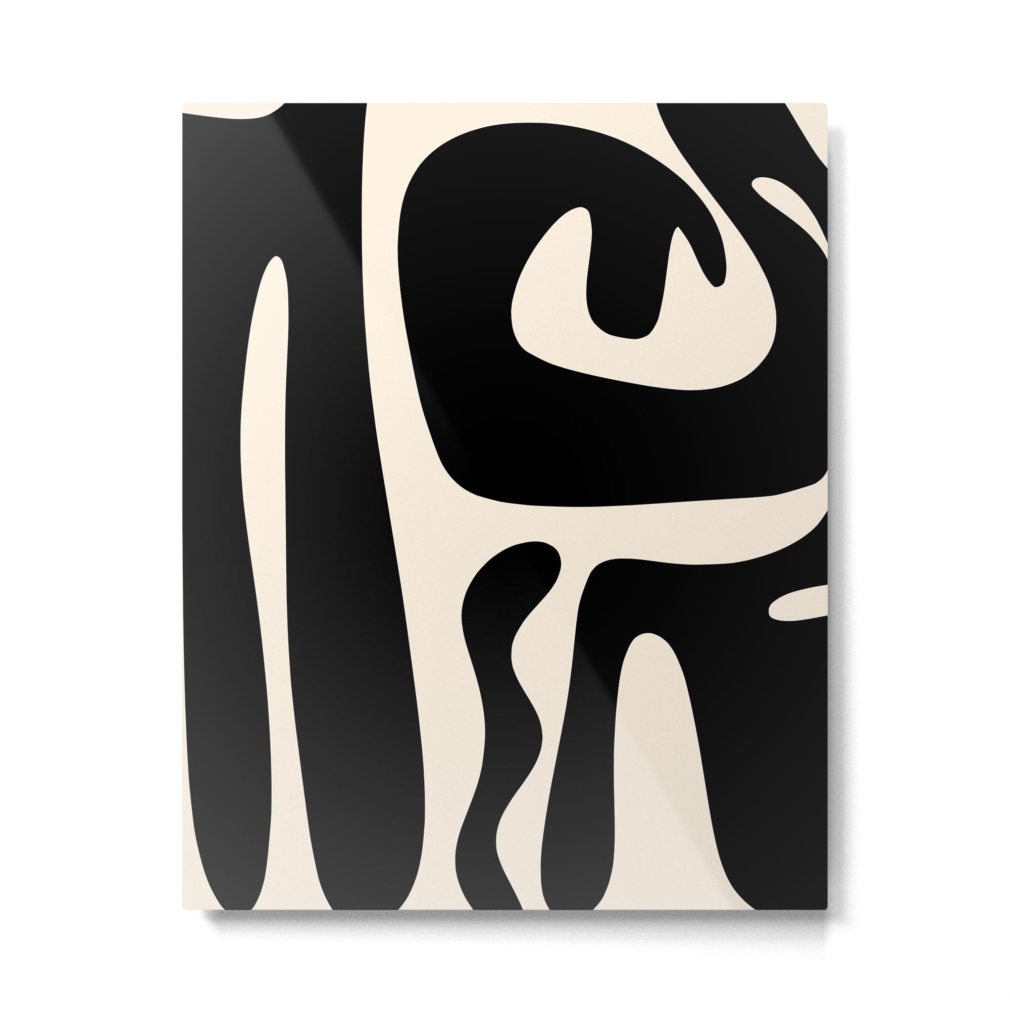 Mid Century Modern Kwaito Abstract Pattern in Black and Almond Cream Metal Print Gallery Image 6