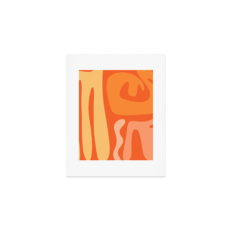 Mid Century Modern Kwaito Abstract Pattern in Tangerine Orange Yellow Art Print Gallery Image 1