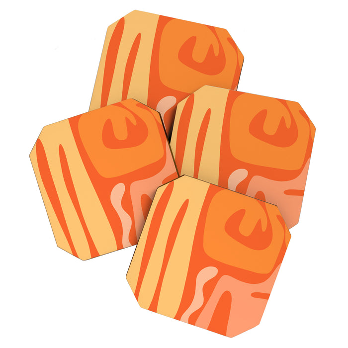 Mid Century Modern Kwaito Abstract Pattern in Tangerine Orange Yellow Coaster Gallery Image 1