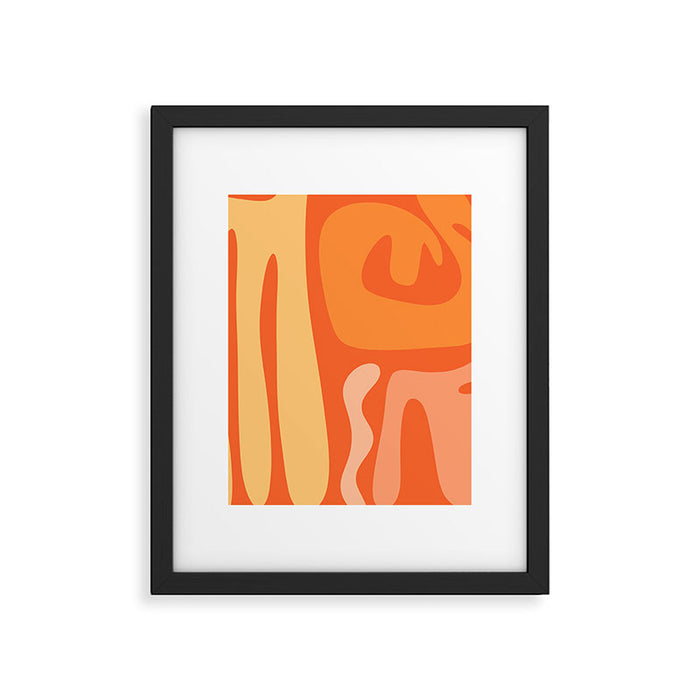 Mid Century Modern Kwaito Abstract Pattern in Tangerine Orange Yellow Framed Art Print Gallery Image 1