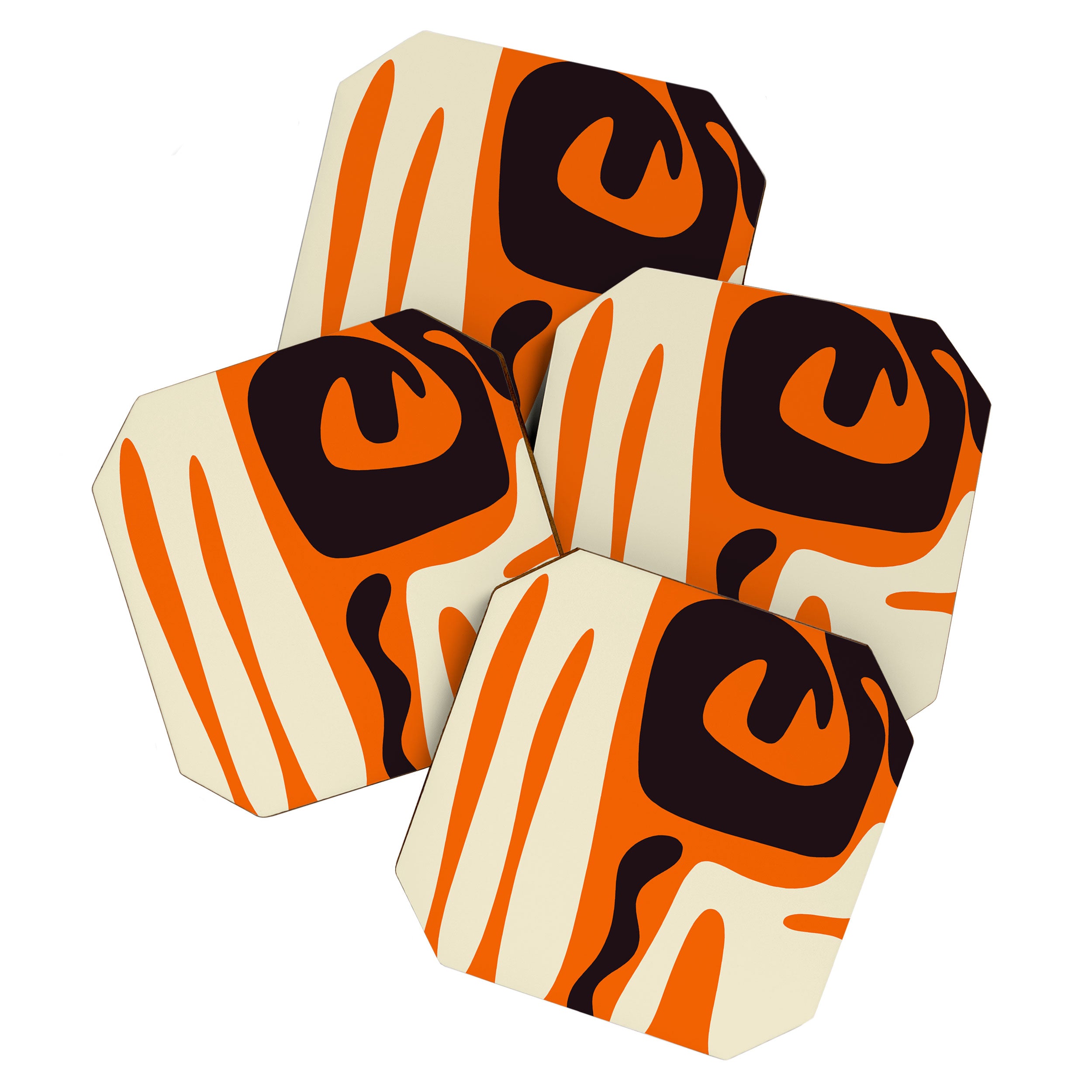 Mid Century Modern Kwaito Abstract Pattern Orange Black Cream Coaster Gallery Image 1