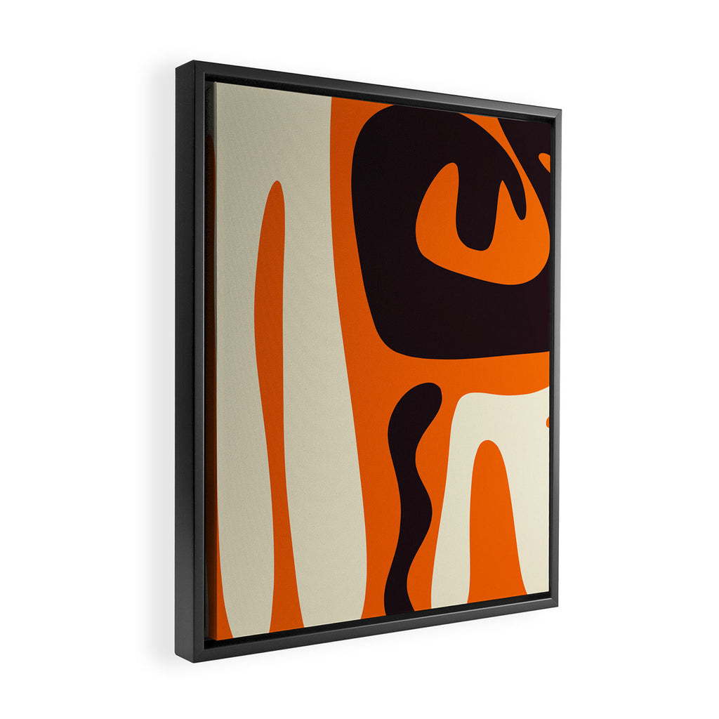 Mid Century Modern Kwaito Abstract Pattern Orange Black Cream Framed Canvas Print Gallery Image 2