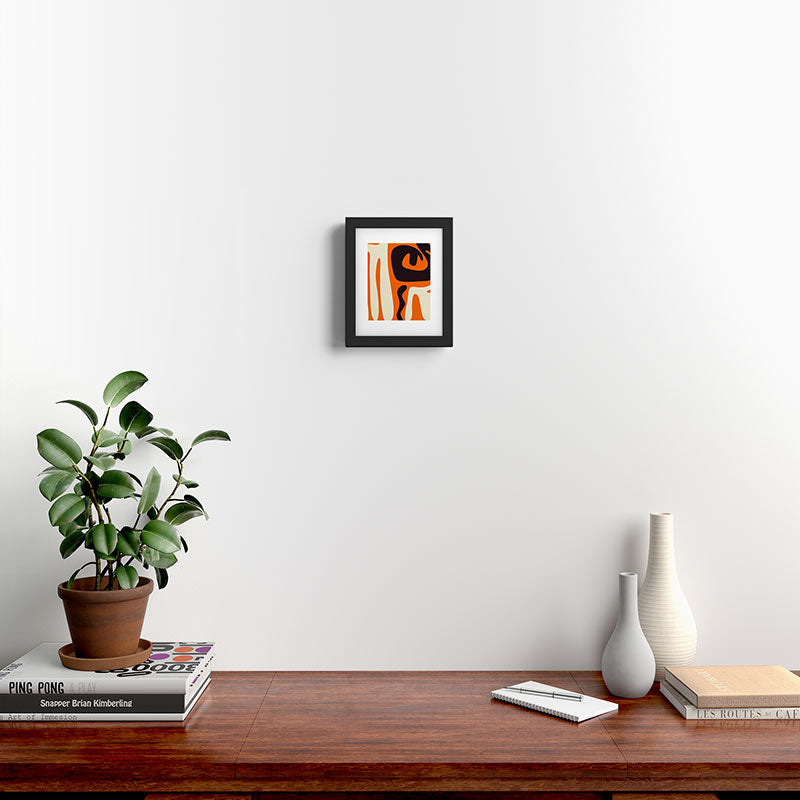 Mid Century Modern Kwaito Abstract Pattern Orange Black Cream Framed Art Print Gallery Image 2
