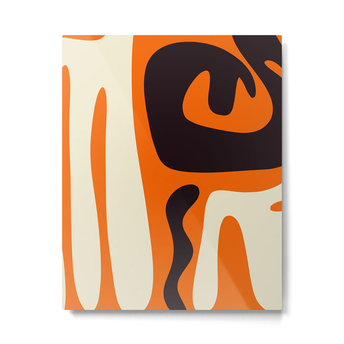 Mid Century Modern Kwaito Abstract Pattern Orange Black Cream Metal Print Gallery Image 1