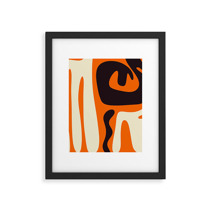 Mid Century Modern Kwaito Abstract Pattern Orange Black Cream Framed Art Print Gallery Image 1