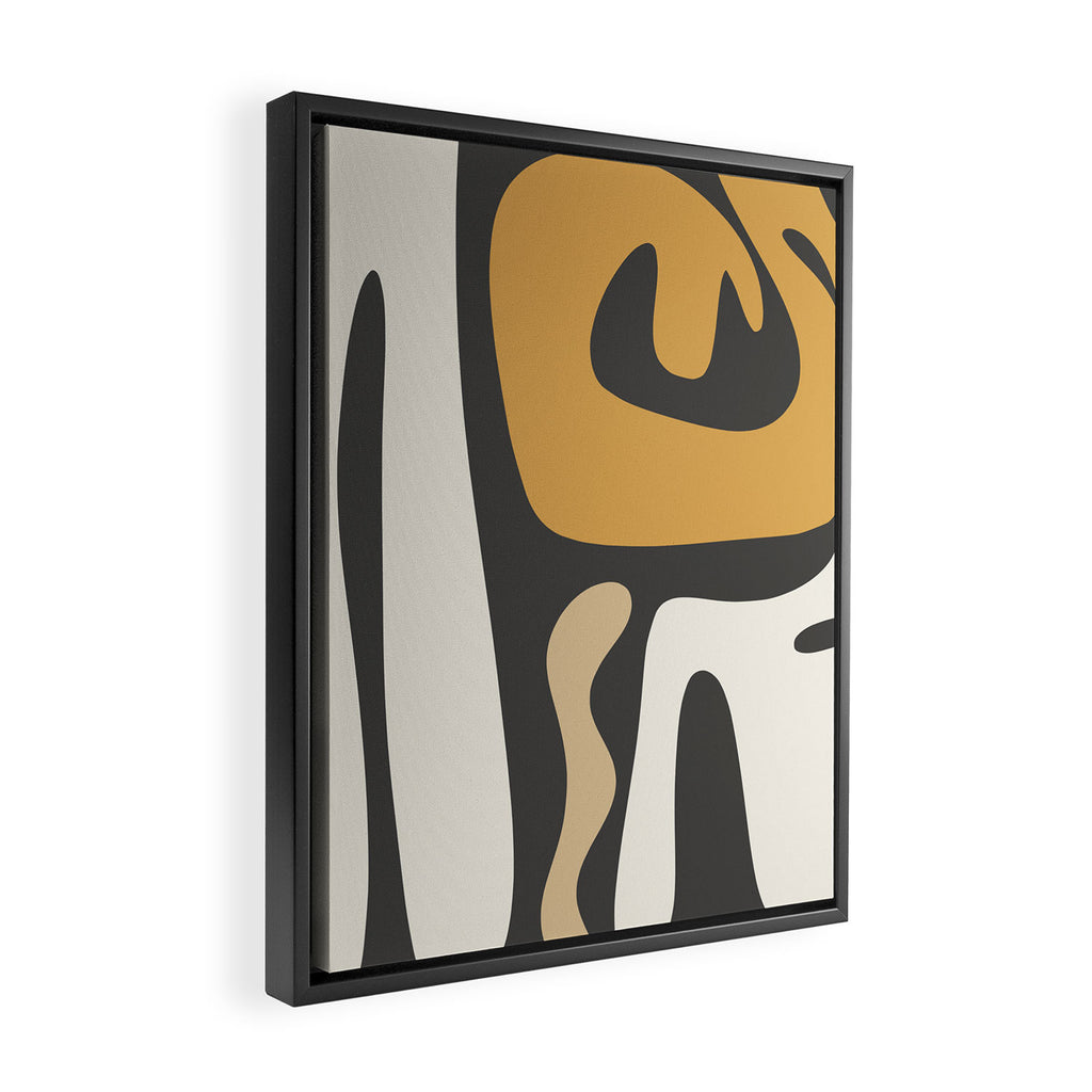 Mid Century Modern Kwaito Charcoal Gray and Muted Mustard Gold Abstract Framed Canvas Print Gallery Image 2