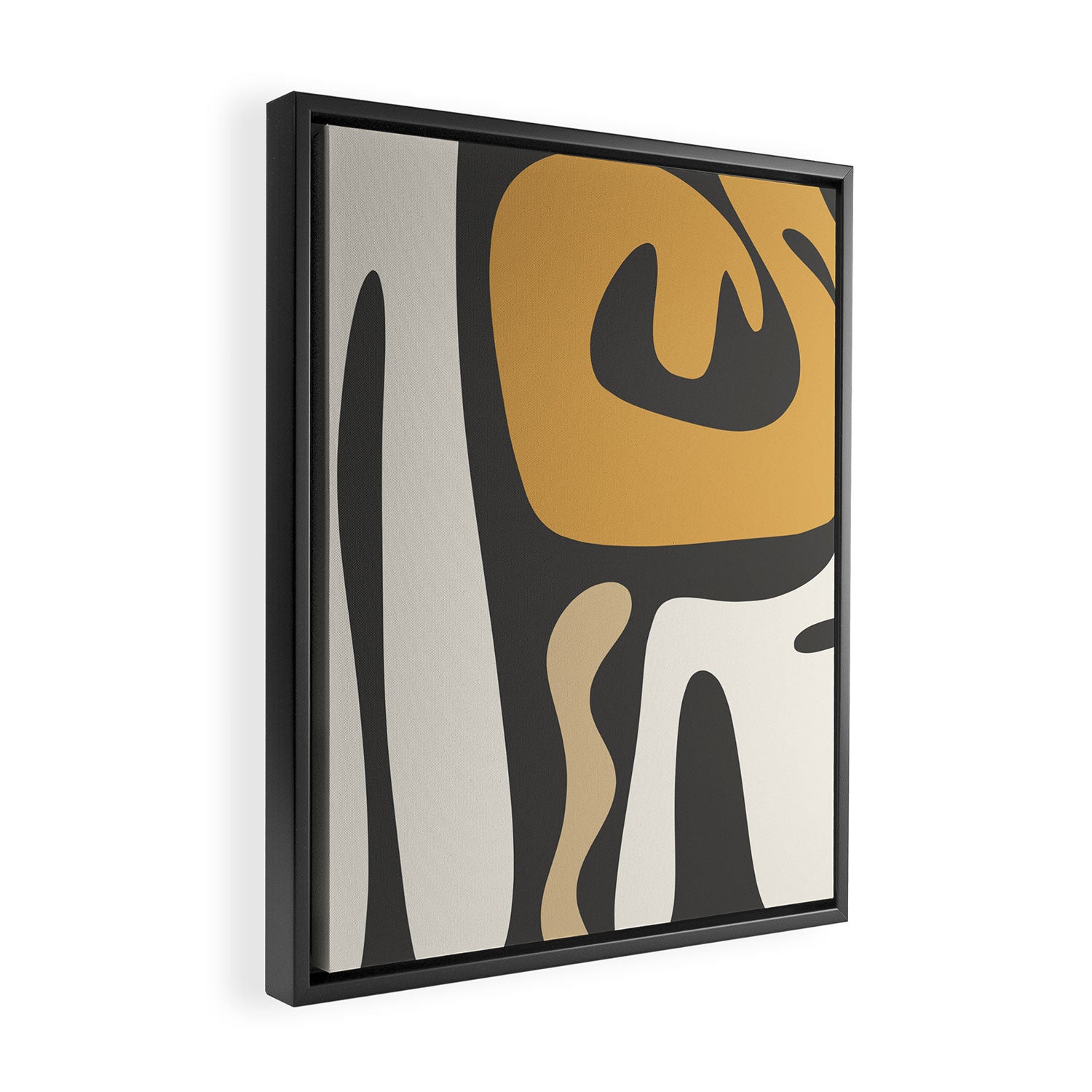 Mid Century Modern Kwaito Charcoal Gray and Muted Mustard Gold Abstract Framed Canvas Print Gallery Image 2