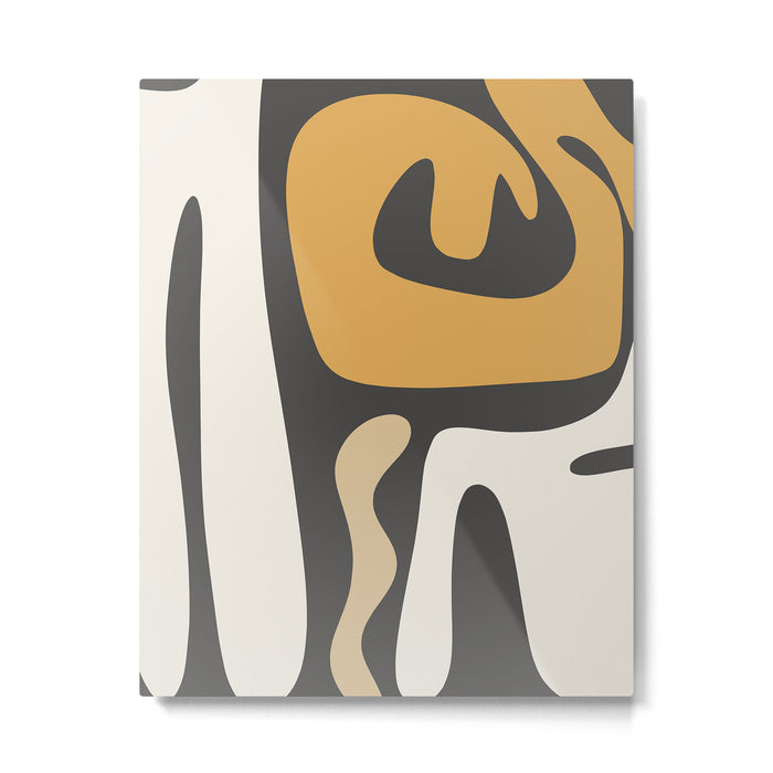 Mid Century Modern Kwaito Charcoal Gray and Muted Mustard Gold Abstract Metal Print Gallery Image 1