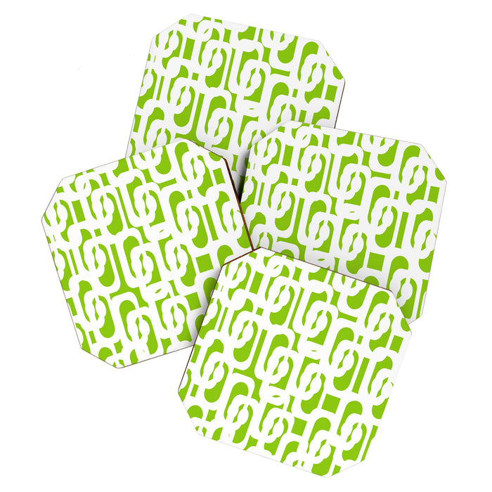 Mid Century Modern Lime Green and White Loop Pattern Coaster Gallery Image 1