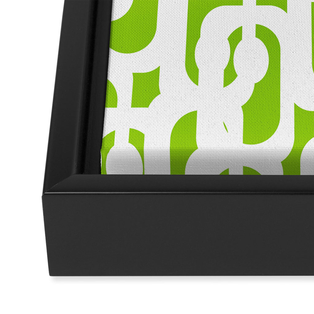 Mid Century Modern Lime Green and White Loop Pattern Framed Canvas Print Gallery Image 3