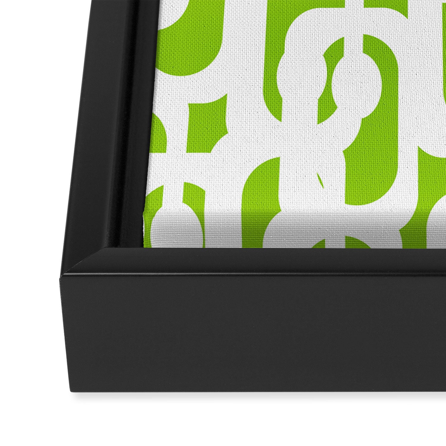 Mid Century Modern Lime Green and White Loop Pattern Framed Canvas Print Gallery Image 3