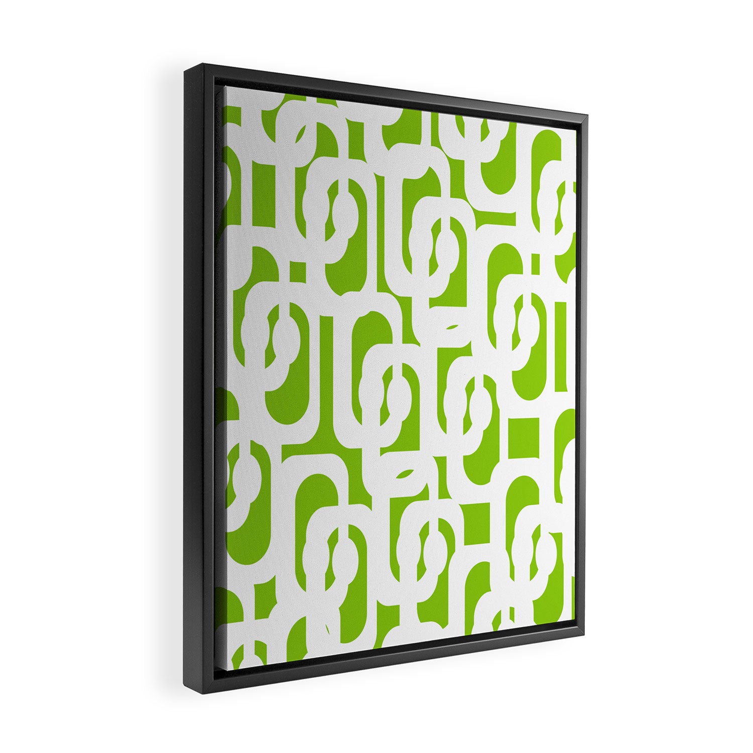 Mid Century Modern Lime Green and White Loop Pattern Framed Canvas Print Gallery Image 2