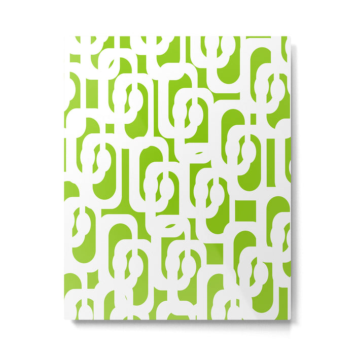 Mid Century Modern Lime Green and White Loop Pattern Metal Print Gallery Image 1