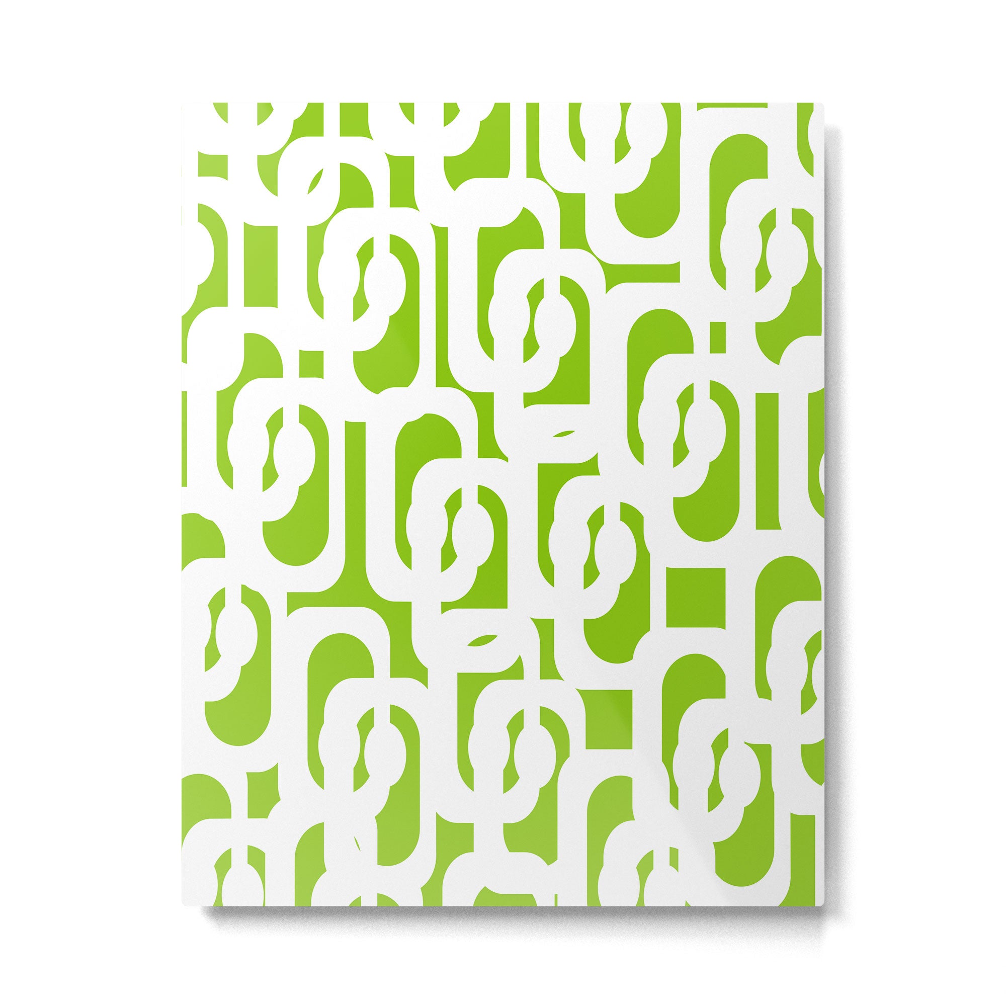 Mid Century Modern Lime Green and White Loop Pattern Metal Print Gallery Image 6